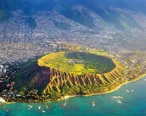 Wallpaper Diamond Head Oahu Hawaii Usa Top View