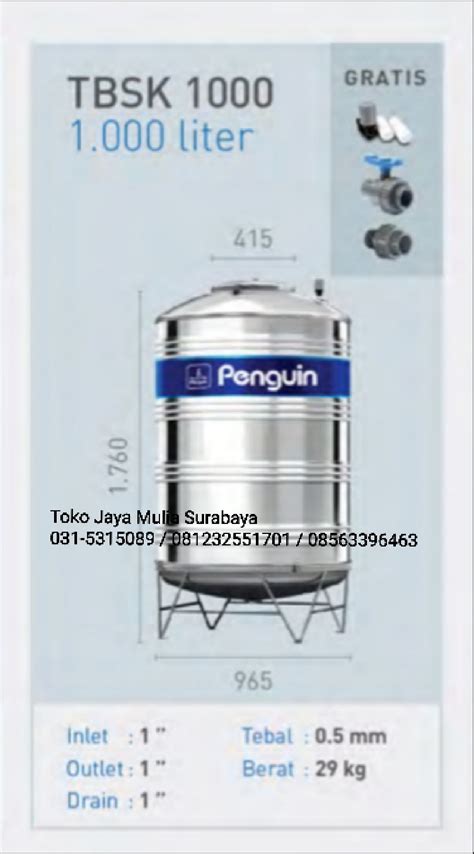 Tandon Penguin Stainless Steel 1000 Liter | kranairsurabaya