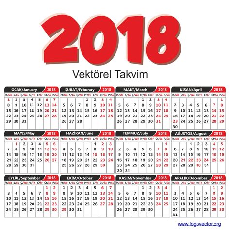 2018 Vektörel Takvim vector download