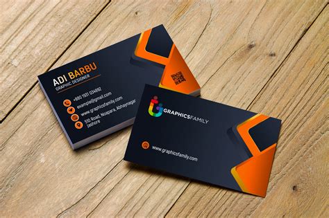 Visiting Card Design with Black and Orange - GraphicsFamily