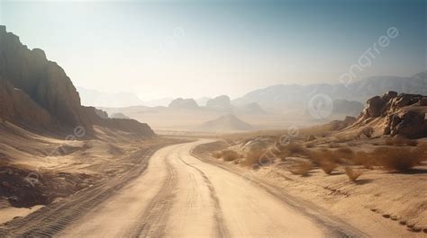 An Empty Desert Road In The Middle Of A Mountain Background 3d