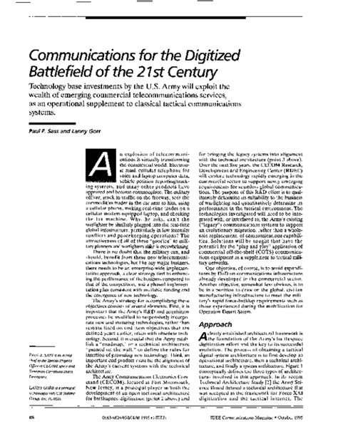 Pdf Communications For The Digitized Battlefield Of The 21st Century