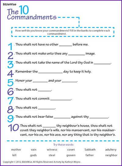 Thousands of free teaching resources to download. Fill in the Blanks (Ten Commandments) - Kids Korner ...