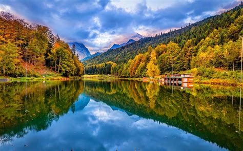 Lake Nature Forest Landscape Mountain Fall Reflection Water Clouds Germany Trees