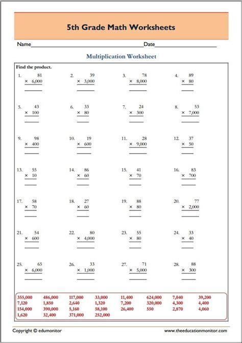 Free Printable Worksheets For 5th Grade Basic Math Skills Teaching