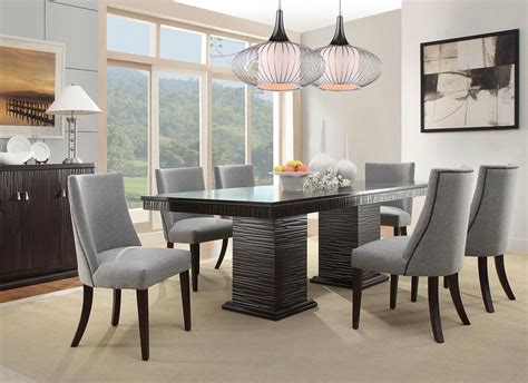 New Luxe Modern Espresso 7 Piece Dining Room Rectangular Table And Gray Chairs Set Dining Sets