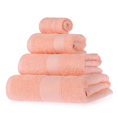 We fashioned these towels from 100% cotton with woven detailing and absorbent. Turkish Cotton Peach Bath Towels Set
