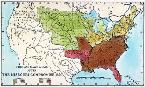 Missouri Compromise 1820 Nmap Of The United States Showing The Free And