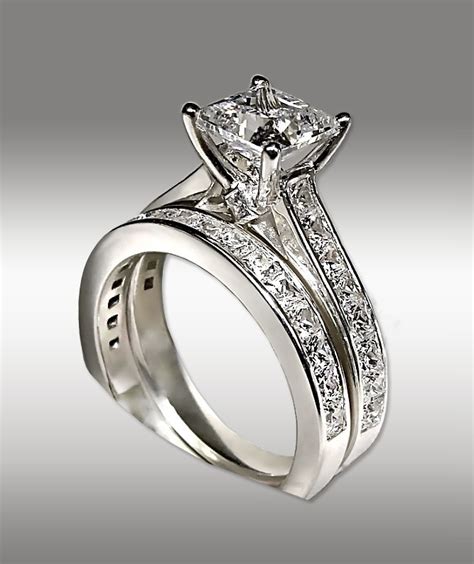 372ct Princess Cut Engagement Ring And Matching Wedding Band 14k Solid Gold