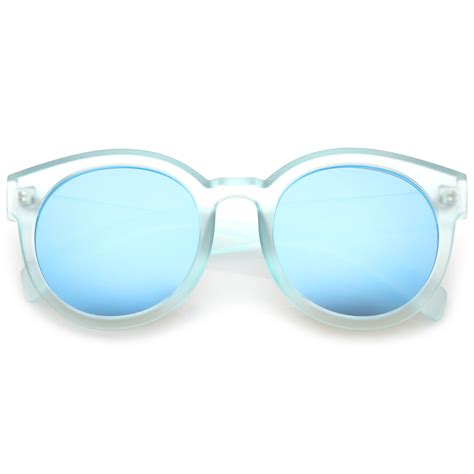 Women S Translucent Frost Horn Rimmed Mirrored Flat Lens Round Sunglasses 54mm Blue Blue