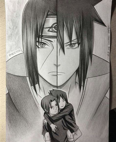 A Drawing Of Naruto And Sashika Hugging Each Other With Their Eyes Closed