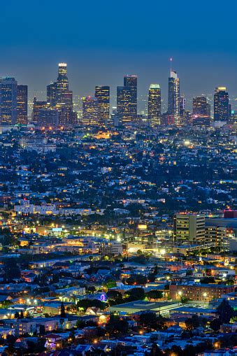 The Skyline Of Los Angeles At Night Stock Photo Download Image Now