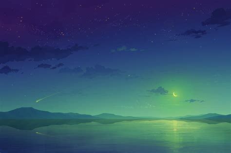 Wallpaper Night Sky Manga Moonlight Horizon Atmosphere Aurora