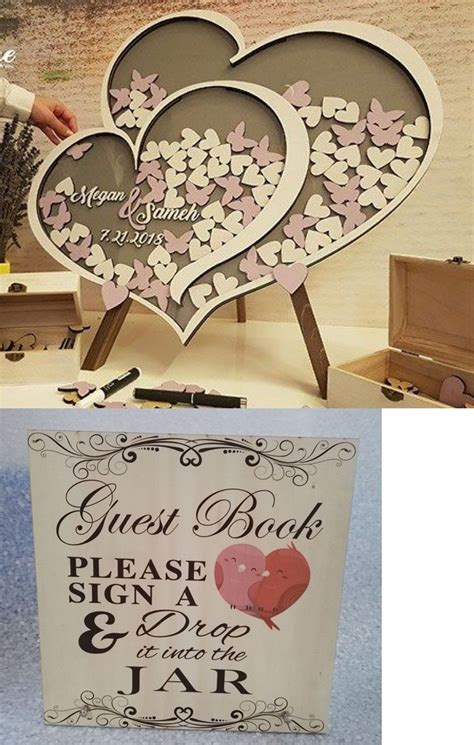 Personalised Wedding Party Guest Book Alternative Wooden Hearts Drop