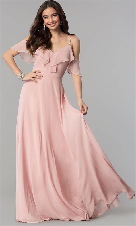 Off Shoulder Long Rose Pink Prom Dress Promgirl