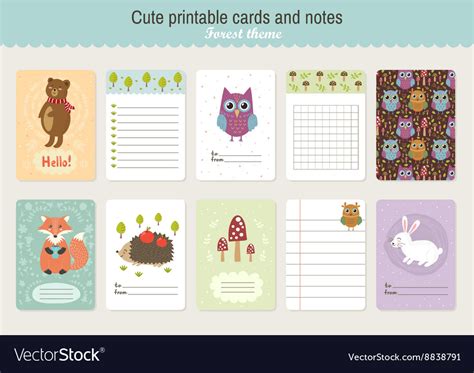 Set Cute Printable Cards And Notes Royalty Free Vector Image