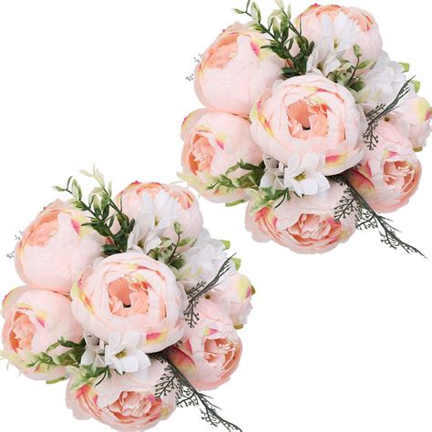 Nubry 2pcs Artificial Peony Silk Flowers Bouquet For