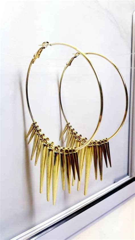 Gold Spike Hoop Earrings Gold Plated Etsy Uk