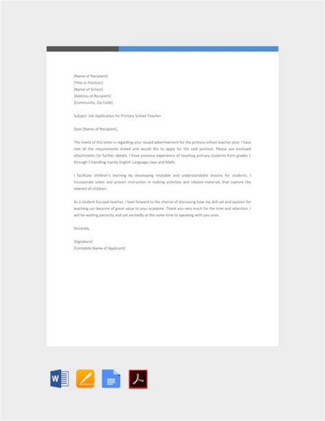 So it is worth to effort to writing effective cover letters. 16+ Job Application Letter for Teacher Templates - PDF, DOC | Free & Premium Templates