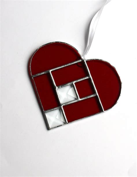 True Red Stained Glass Heart Suncatcher I Love Valentine S Etsy