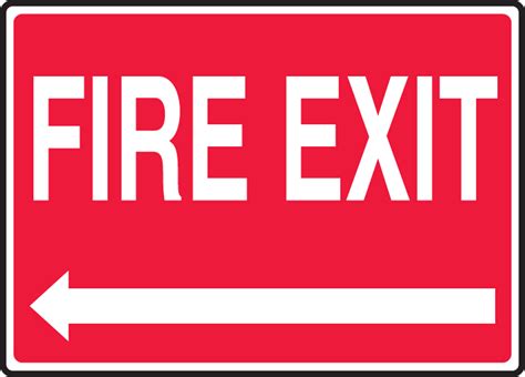 Fire Exit Left Arrow White Text On Red Background Safety Sign