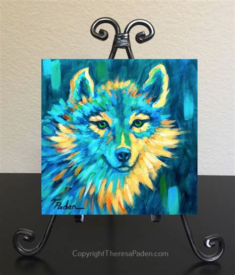 Wolf Painting In Teal By Theresa Paden