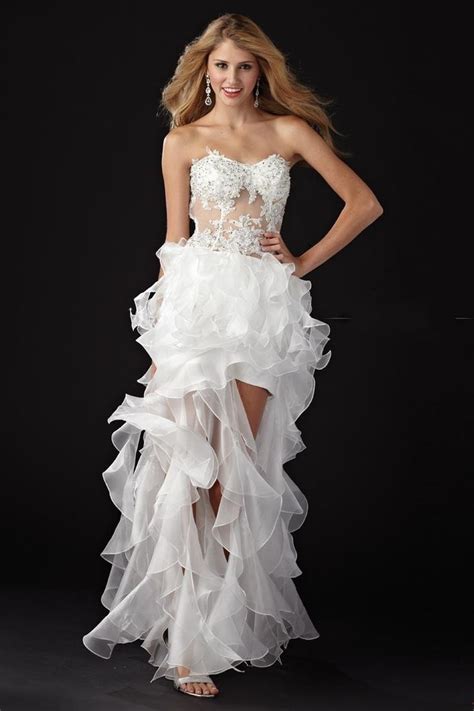 Sexy White Dress Hot Sale Asymmetrical Slit Strapless Sexy White Prom Dresses Sparkle