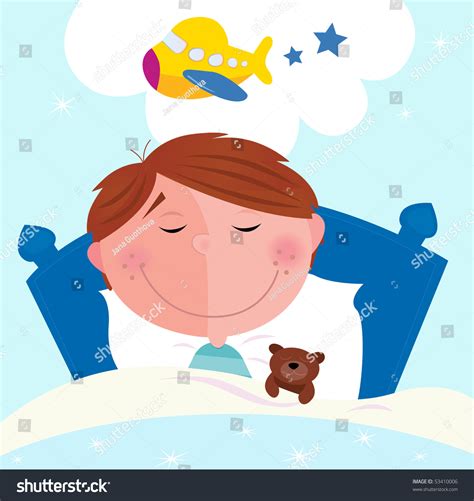 Small Boy Sleeping Bed Dreaming About Stock Vector 53410006 Shutterstock