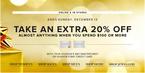 Apr 10, 2021 · hudson's bay mastercard vs. Hudson's Bay Canada Weekend Offers: Save An Extra 20% When You Spend $100 With Your HBC Card ...