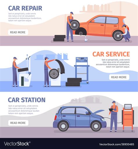 Auto Repair Service Banner Car Workshop Posters Vector Image