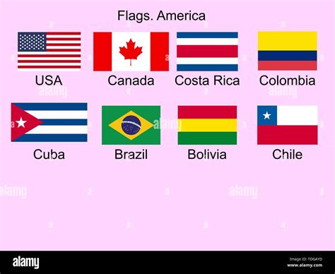 American Countries Flag Set North Central And South America Stock