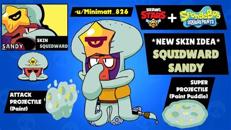 Each brawler has their own skins and outfits. Here's a concept idea for a Brawl Stars Squidward Sandy ...