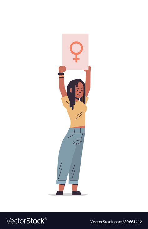 Woman Activist Protesting Holding Placard Vector Image