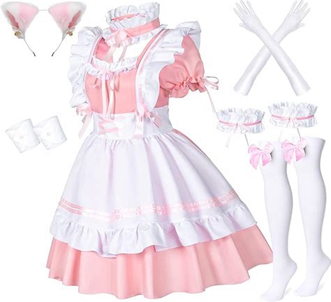 Anime French Maid Apron Lolita Fancy Dress Cosplay Costume Furry Cat