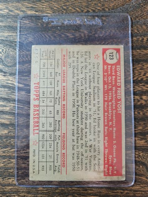 1952 Topps Eddie Yost 123 Red Back Baseball Washington Senators Ebay