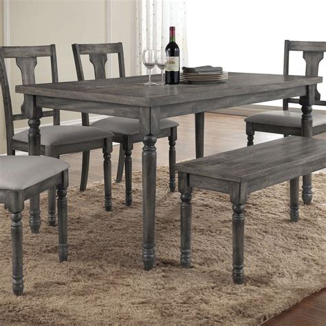 Comes with gray granite countertop and subway backsplash tile. Grey Rustic Dining Room Tables 4 Chairs With Bench Above Laminate Wood Floor Use Soft Carpet ...