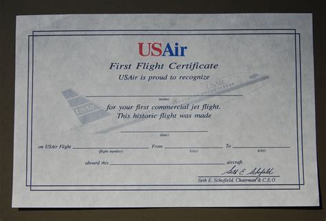 Usair First Flight Certificate Airline Memorabilia Etsy