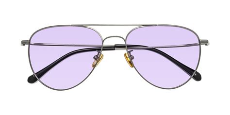 Gunmetal Classic Titanium Aviator Tinted Sunglasses With Light Purple Sunwear Lenses 80060