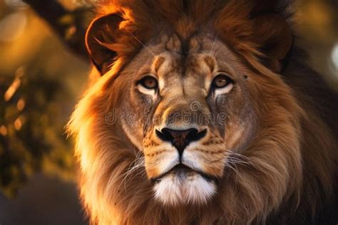 Male Lion Portrait At Sunset Stock Illustration Illustration Of