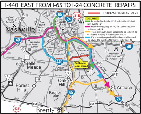 I 440 East Concrete Repairs Detour Map Clarksville Online