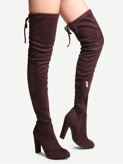 Khaki Suede Point Toe Over The Knee Boots Shein Sheinside