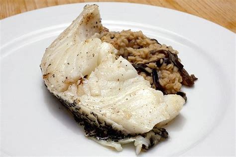 Olive Oil Poached Chilean Sea Bass Over Mushroom And White Lentils Chilean Sea Bass Sea Bass