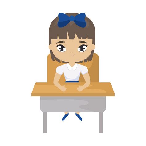 Little Student Girl Sitting In School Desk 652572 Vector Art At Vecteezy