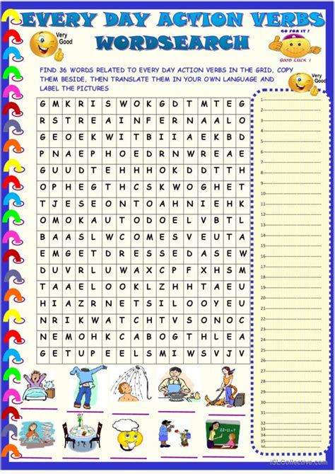Every Day Action Verbs Wordsearch English Esl Worksheets Word Search