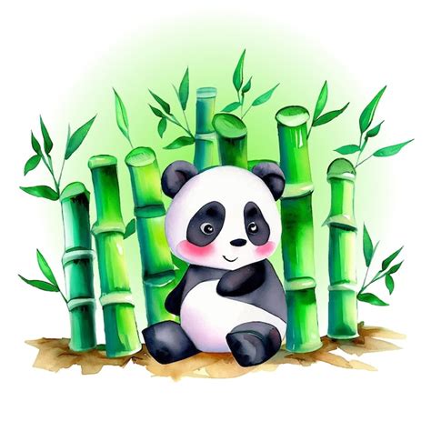 Premium Vector Watercolor Cute Panda In Bamboo Forest