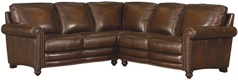 Bassett Hamilton Traditional L Shaped Leather Sectional With Nail Head