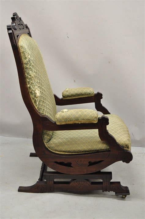 Antique Eastlake Victorian Carved Walnut Platform Rocker Rocking Chair