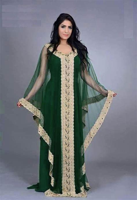 Green And Gold Dubai Style Moroccan Women Kaftan Etsy Kaftan Dress Moroccan Dress Long