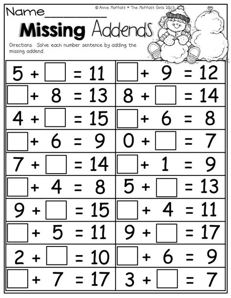 Missing Numbers Addition Worksheets