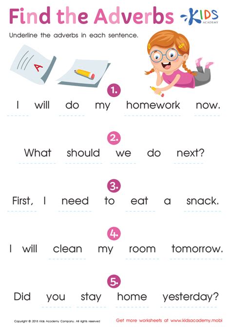 Finding The Adverbs Worksheet For Kids